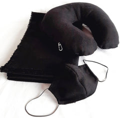 100% Royal Alpaca Travel set, blanket, neck pillow, face mask, woven, black